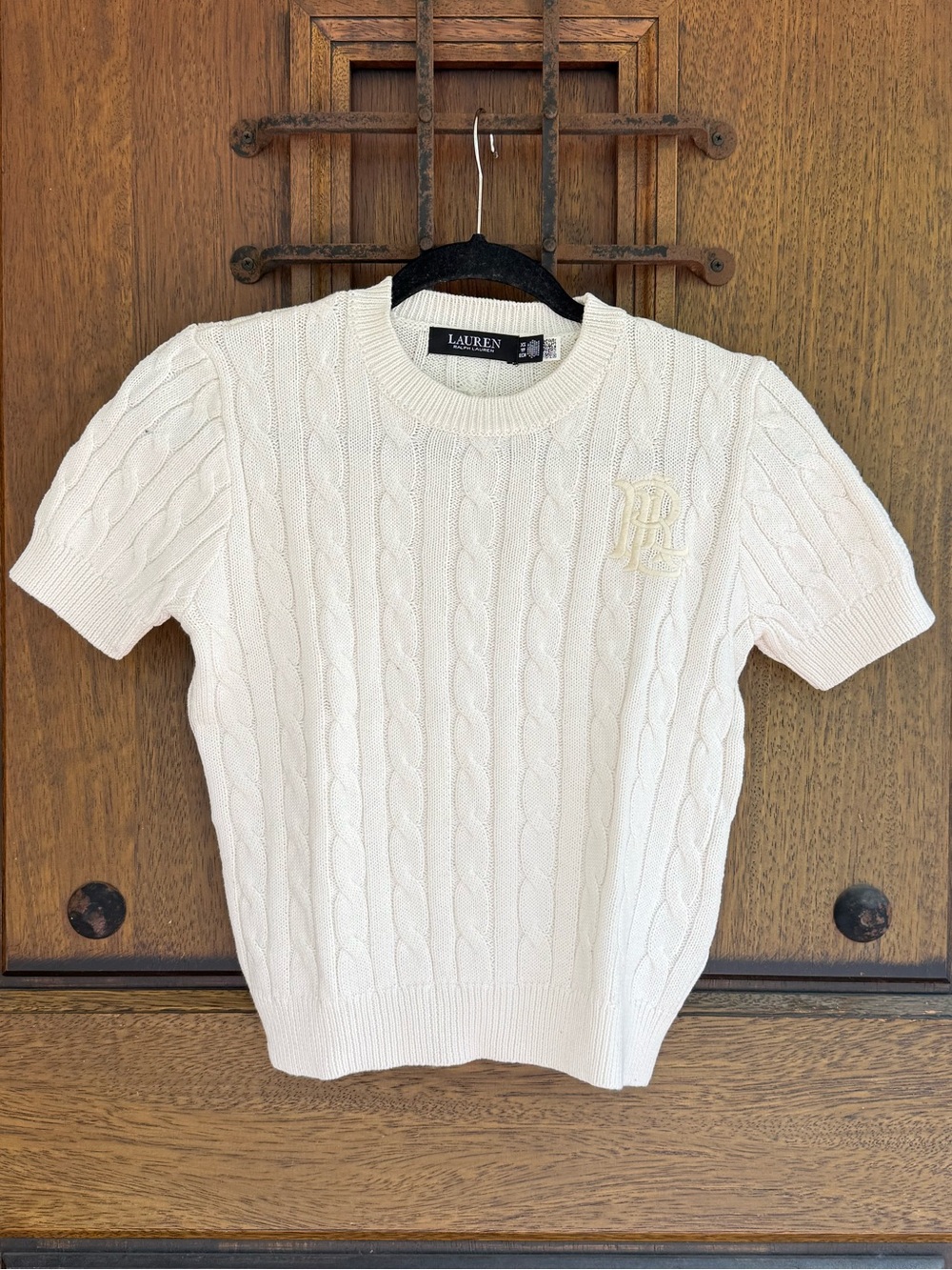Ralph Lauren Off White Cable-Knit Short Sleeve Sweater Size XS